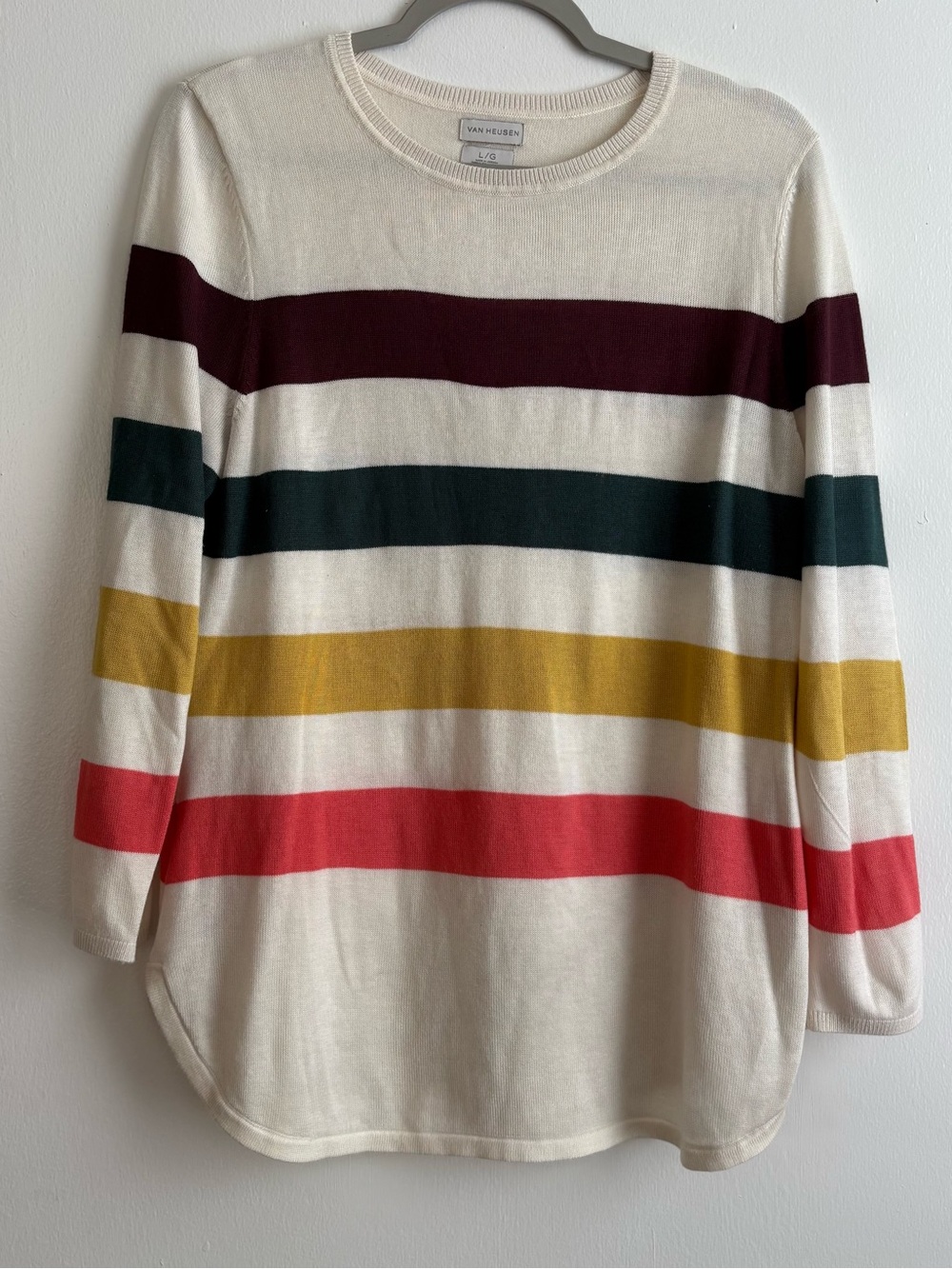 Van Heusen Cream Knit Striped Crewneck Sweater women’s Large